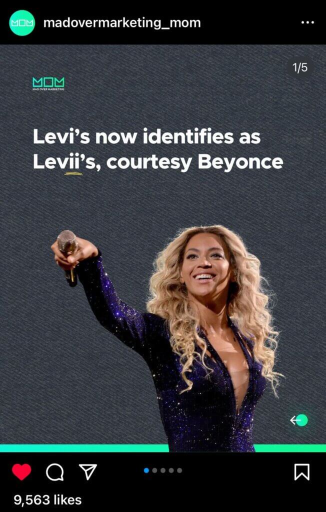 Levi's to Levii's
Levis marketing opportunity
Beyonce's song